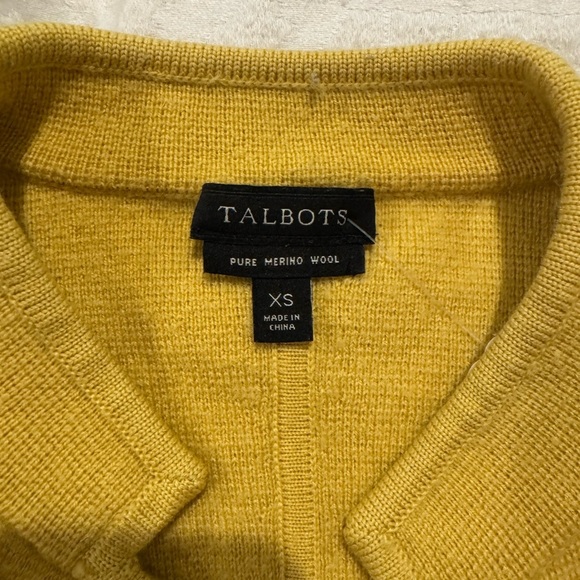 Talbots 100% Pure Merino Wool Knit Cardigan Sweater Yellow military style - Picture 5 of 9